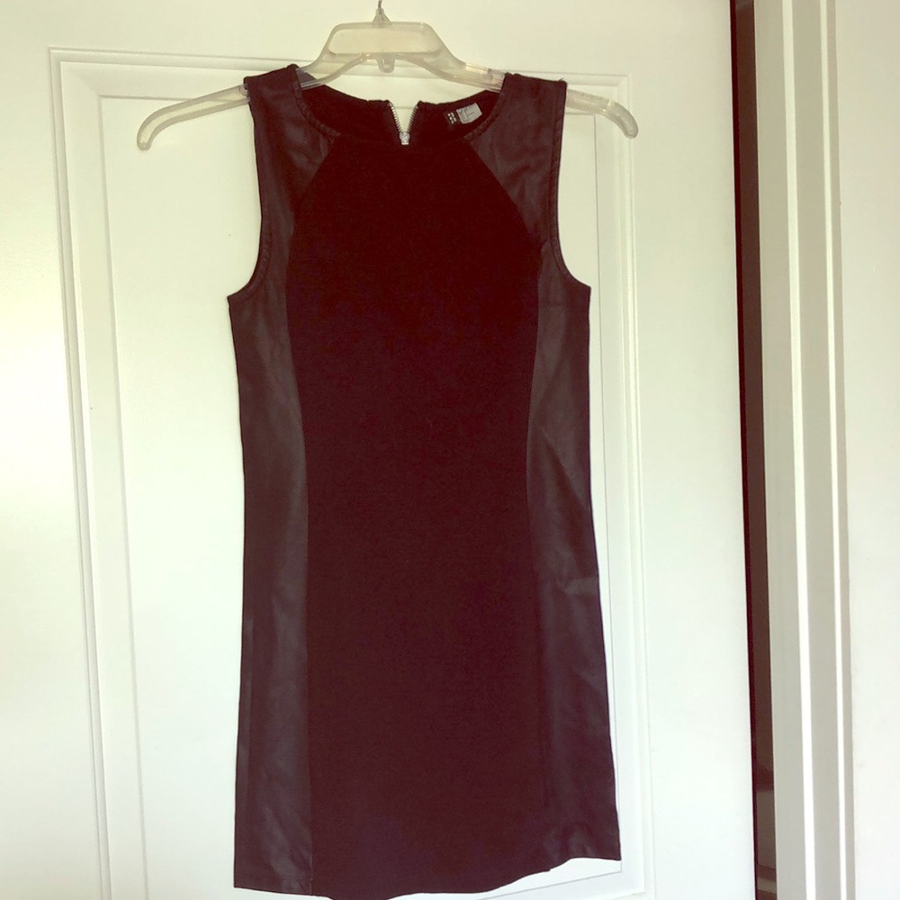 H&M black with black faux leather sides dress